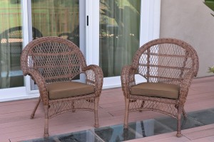 Santa Maria Honey Wicker Chair with Brown Cushions Set of 2