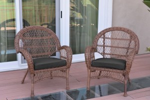 Santa Maria Honey Wicker Chair with Black Cushions Set of 2