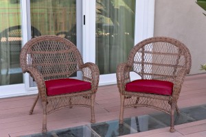 Santa Maria Honey Wicker Chair with Red Cushion - Set of 2