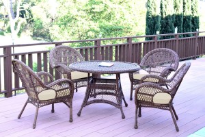5pc Santa Maria Honey Wicker Dining Set - Ivory Cushions