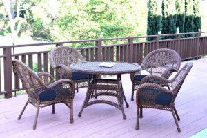 5pc Santa Maria Honey Wicker Dining Set - Midnight Blue Cushions
