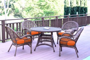 5pc Santa Maria Honey Wicker Dining Set - Orange Cushions