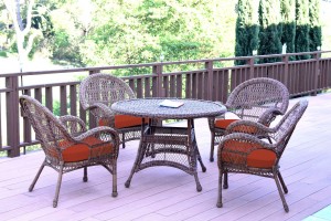 5pc Santa Maria Honey Wicker Dining Set - Brick Red Cushions