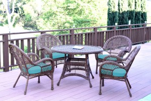5pc Santa Maria Honey Wicker Dining Set - Sky Blue Cushions