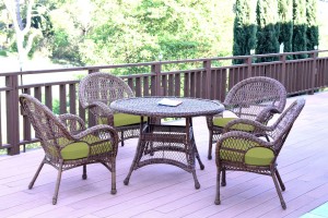 5pc Santa Maria Honey Wicker Dining Set - Sage Green Cushions