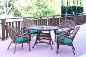 5pc Santa Maria Honey Wicker Dining Set - Turquoise Cushions