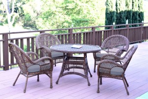 5pc Santa Maria Honey Wicker Dining Set - Steel Blue Cushions
