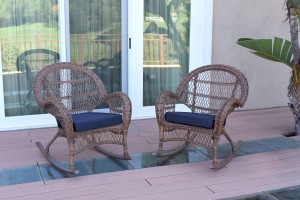 Santa Maria Honey Wicker Rocker Chair with Cushion - Set of 2