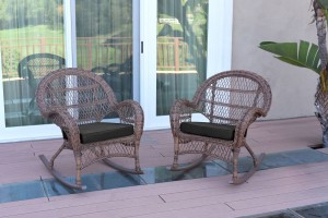 Santa Maria Honey Wicker Rocker Chair with Black Cushion - Set of 2