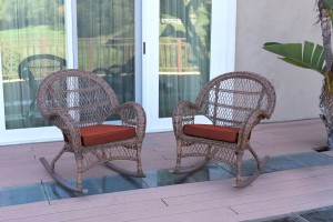 Santa Maria Honey Wicker Rocker Chair with Brick Red Cushion - Set of 2