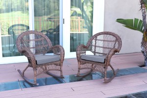 Santa Maria Honey Wicker Rocker Chair with Steel Blue Cushion - Set of 2