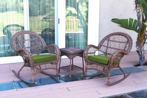 3pc Santa Maria Honey Rocker Wicker Chair Set - Hunter Green Cushions