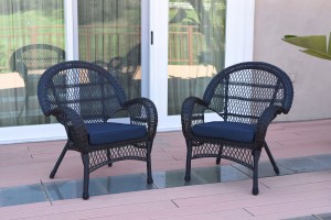 Santa Maria Black Wicker Chair with Cushion Set of 2
