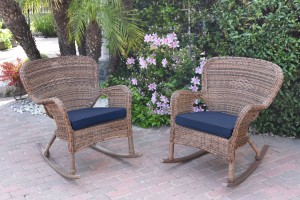 Set of 2 Windsor Honey Resin Wicker Rocker Chair with Cushions