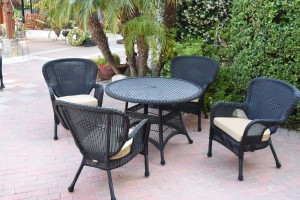5pc Windsor Black Wicker Dining Set - Tan Cushions