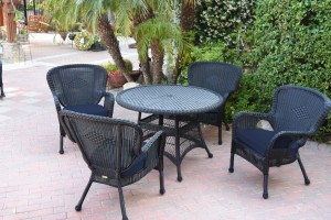 5pc Windsor Black Wicker Dining Set - Midnight Blue Cushions