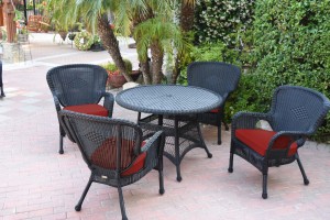 5pc Windsor Black Wicker Dining Set - Brick Red Cushions