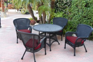 5pc Windsor Black Wicker Dining Set - Red Cushions