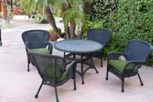 5pc Windsor Black Wicker Dining Set - Hunter Green Cushions