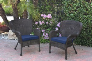 Set of 2 Windsor Espresso Resin Wicker Chair with Cushion