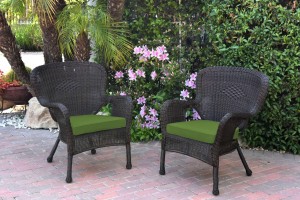 Set of 2 Windsor Espresso Resin Wicker Chair with Hunter Green Cushion