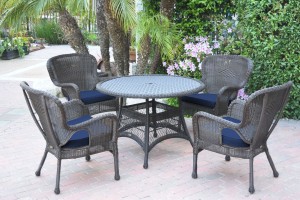 5pc Windsor Espresso Wicker Dining Set with Midnight Blue Cushions