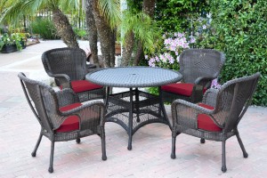 5pc Windsor Espresso Wicker Dining Set with Red Cushions