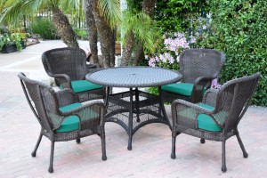 5pc Windsor Espresso Wicker Dining Set with Turquoise Cushions