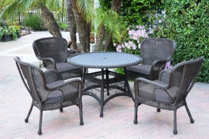 5pc Windsor Espresso Wicker Dining Set with Steel Blue Cushions