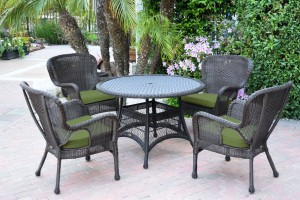 5pc Windsor Espresso Wicker Dining Set with Hunter Green Cushions