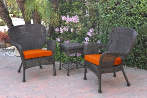 Windsor Black Wicker Chair And End Table Set With Orange Chair Cushion