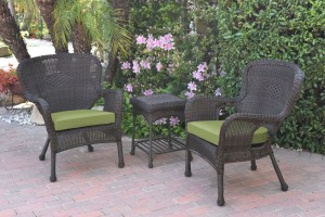 Windsor Espresso Wicker Chair And End Table Set With Sage Green Chair Cushion