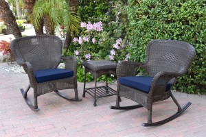 Windsor Espresso Wicker Rocker Chair And End Table Set With Chair Cushion