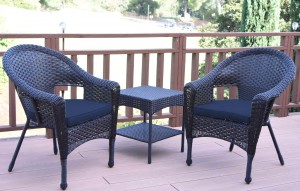 Set of 3 Espresso Resin Wicker Clark Single Chair with 2 inch Cushion and End Table