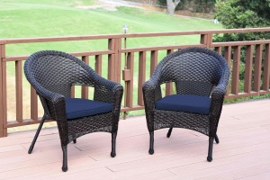 Set of 2 Resin Wicker Clark Single Chair with Midnight Blue Cushion