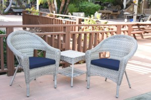 Set of 3 Grey Resin Wicker Clark Single Chair with 2 inch Cushion and End Table