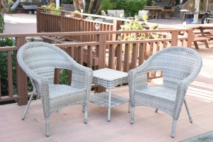 Set of 3 Grey Resin Wicker Clark Single Chair without Cushion and End Tsble