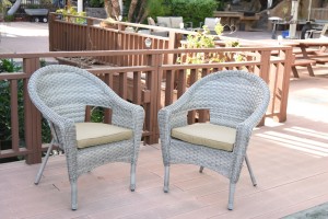 Set of 2 Grey Resin Wicker Clark Single Chair with 2 inch Tan Cushion