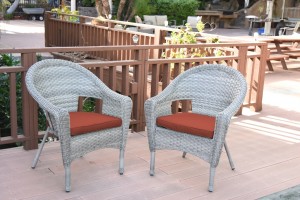 Set of 2 Resin Wicker Clark Single Chair with 2 inch Brick Red Cushion