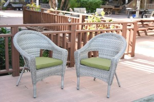 Set of 2 Grey Resin Wicker Clark Single Chair with 2 inch Sage Green Cushion