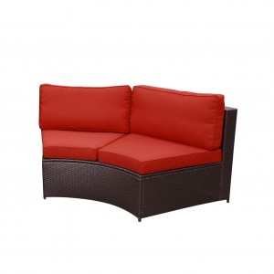 Resin Wicker Cartagena Curved modular Sectional Settee with 3.5in Brick Red Cushion,