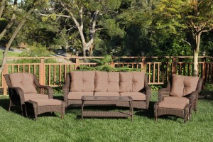 6pc Wicker Seating Set with Brown Cushions