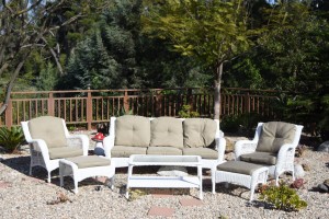 6pc White Wicker Seating Set with Tan Cushions