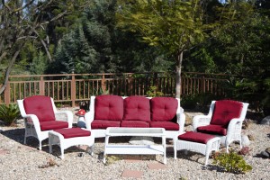 6pc White Wicker Seating Set with Red Cushions