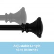 Scarlette Adjustable Single Curtain Rod 48 Inch to 84 Inch-Black