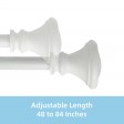 Scarlette Adjustable Single Curtain Rod 48 Inch to 84 Inch-White
