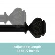 Peony Adjustable Single Curtain Rod 36 Inch to 72 Inch-Black