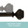 Peony Adjustable Single Curtain Rod 36 Inch to 72 Inch-Bronze