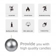 3 Inch Metallic Silver Ball Candles (6pc/Box)