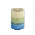 3 x 4 Inch Tritone BL/GRN/WHT Scented Pillar Candle